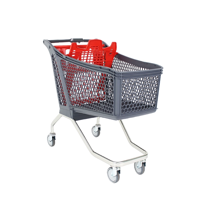 Hybrid shopping trolley in grey and red colour