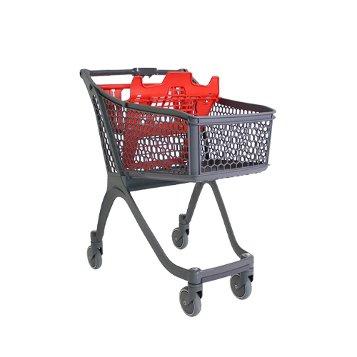 Shopping trolley in grey and red colour