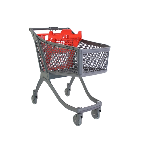 Shopping trolley in grey and red colour