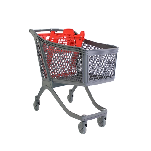 Shopping trolley in grey and red colour