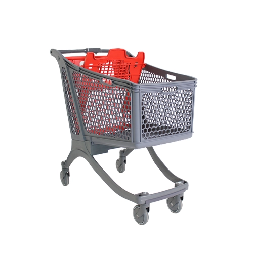 Shopping trolley in grey and red colour