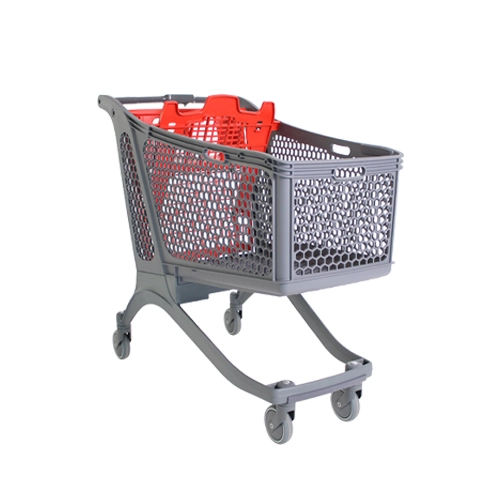 Shopping trolley in grey and red colour